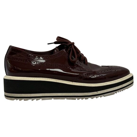 Prada Wingtip Brogue Platform Derby Shoes in Burgundy Patent Leather - Picture 1 of 8